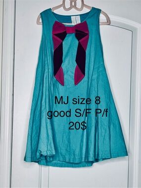Matilda Jane Turquoise Dress with Fuchsia and Black Bow Size 8